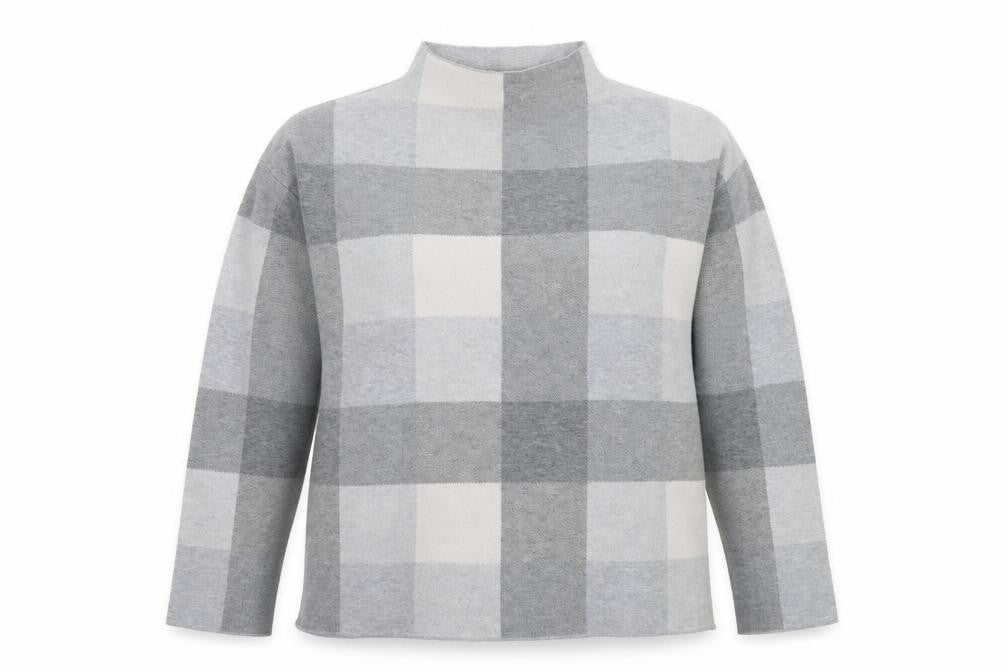 Tahari Women Grey Check Mock Neck Long Sleeve Pullover Jumper Medium