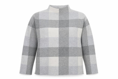 Tahari Women Grey Check Mock Neck Long Sleeve Pullover Jumper Medium