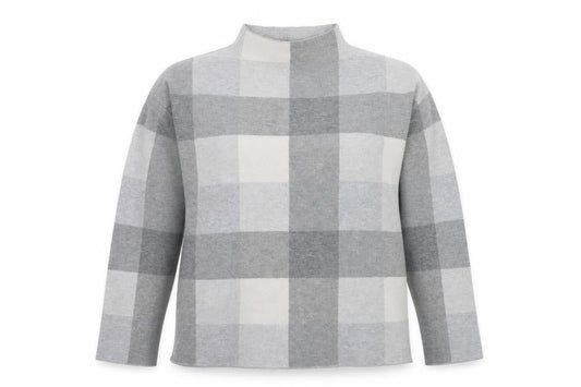 Tahari Women Grey Check Mock Neck Long Sleeve Pullover Jumper Medium