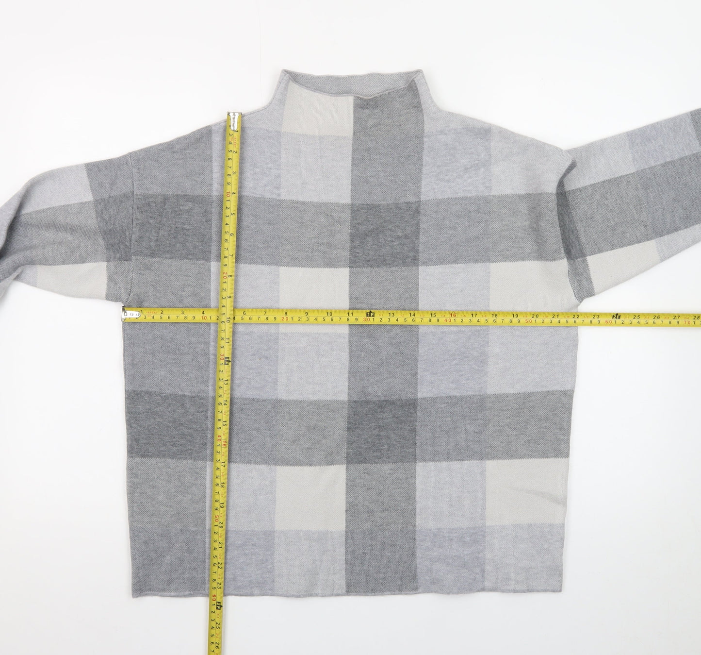 Tahari Women Grey Check Mock Neck Long Sleeve Pullover Jumper Medium