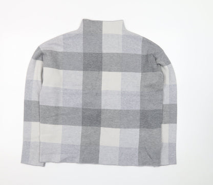 Tahari Women Grey Check Mock Neck Long Sleeve Pullover Jumper Medium