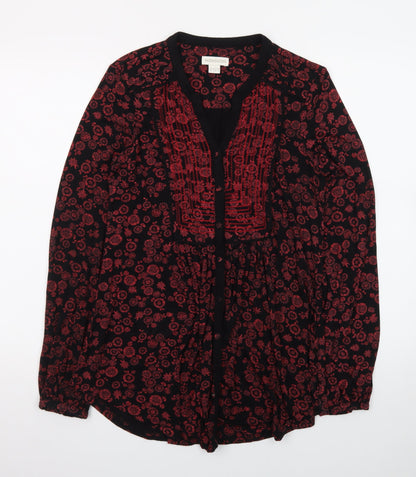 Monsoon Women’s Black Red Embroidered Floral Tunic Blouse UK 10