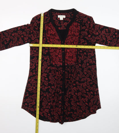 Monsoon Women’s Black Red Embroidered Floral Tunic Blouse UK 10