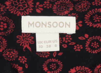 Monsoon Women’s Black Red Embroidered Floral Tunic Blouse UK 10