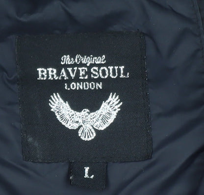Brave Soul Men's Black Puffer Gilet Waistcoat Size L Warm Lightweight