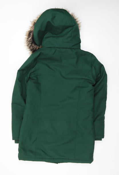 ONLY Women's Green Faux Fur Trim Hooded Parka Coat Size S