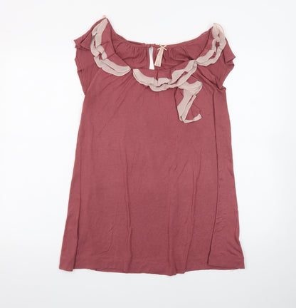 Next Women’s Pink Ruffle Neck Shift Dress Size 16 Short Sleeve
