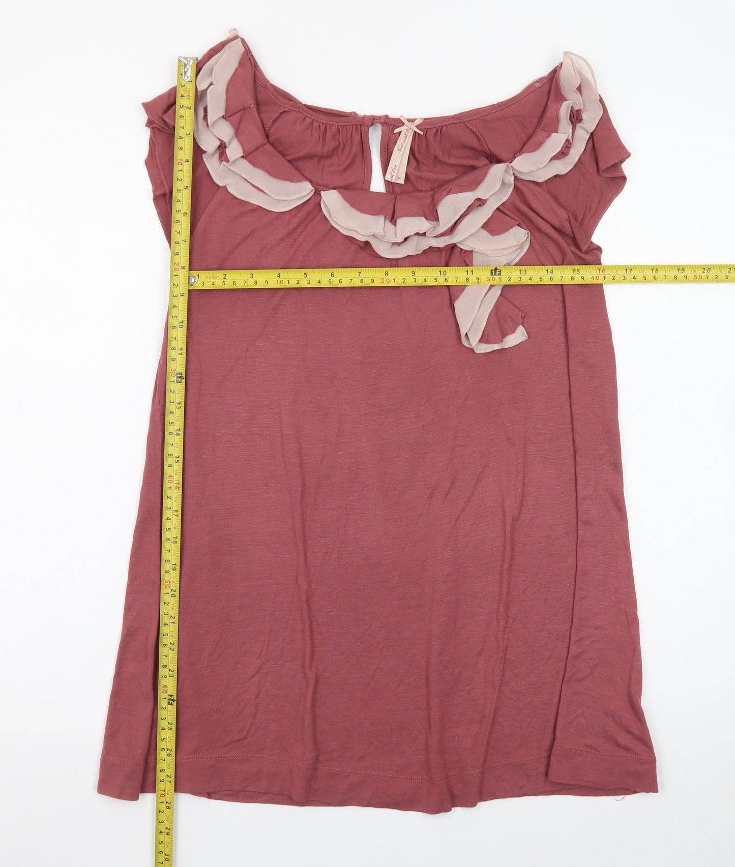 Next Women’s Pink Ruffle Neck Shift Dress Size 16 Short Sleeve