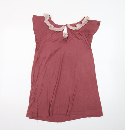 Next Women’s Pink Ruffle Neck Shift Dress Size 16 Short Sleeve