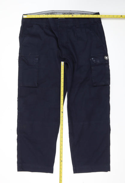 VELTUFF Men's Blue Cargo Work Trousers Size 42S Regular Fit