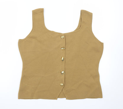 Marks and Spencer Women’s Beige Sleeveless Button Vest Small Knit Top