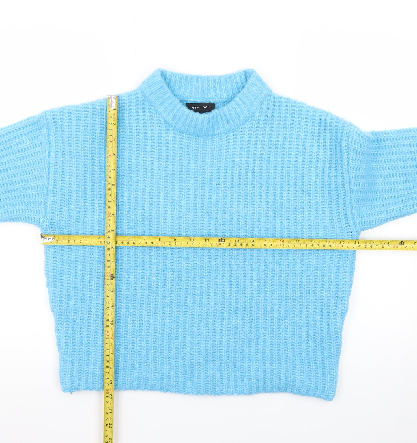 New Look Women Blue Mock Neck Chunky Knit Jumper Size S