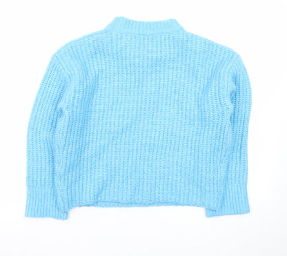 New Look Women Blue Mock Neck Chunky Knit Jumper Size S