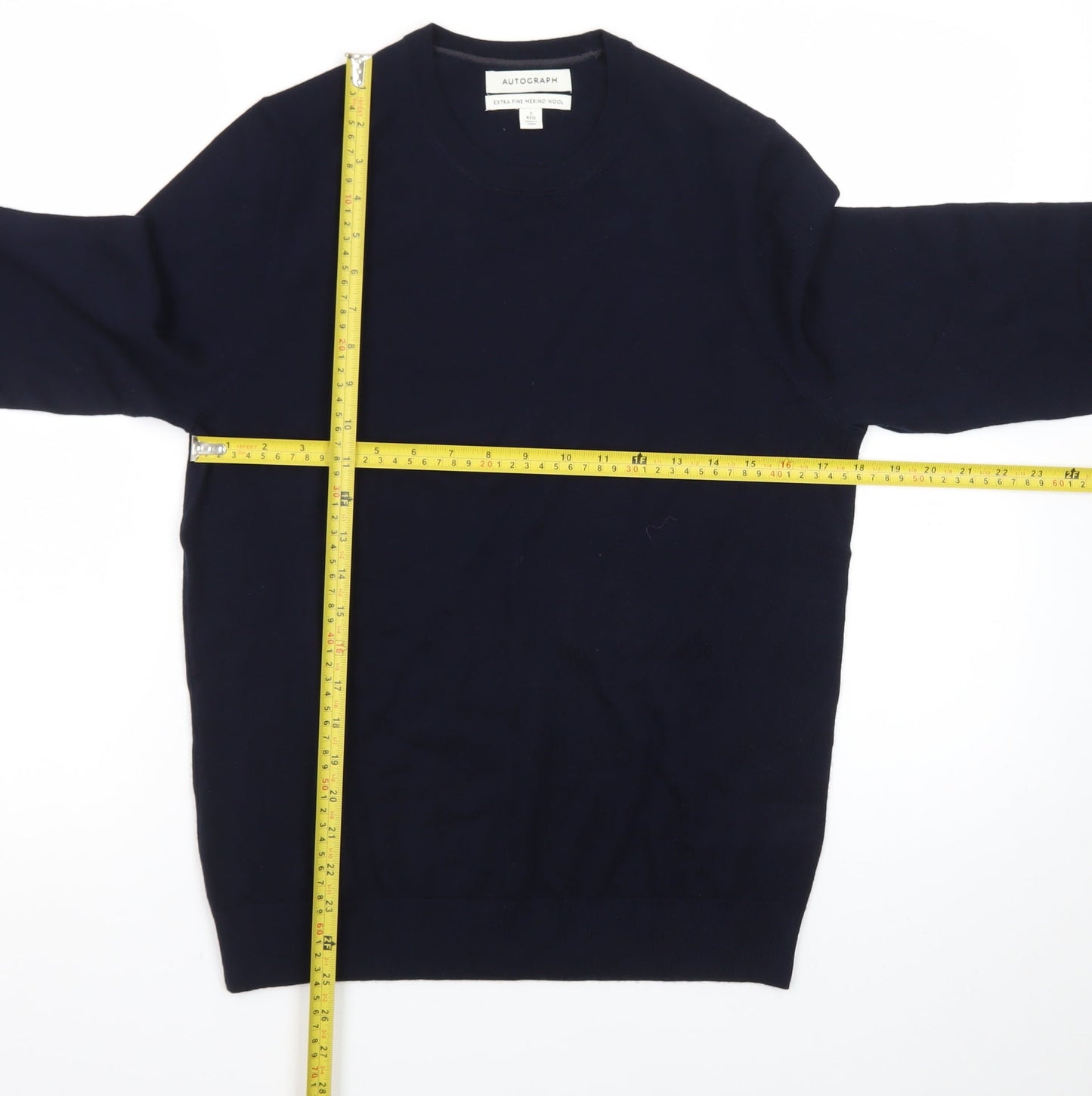 Marks and Spencer Mens Blue Merino Wool Crew Neck Jumper S