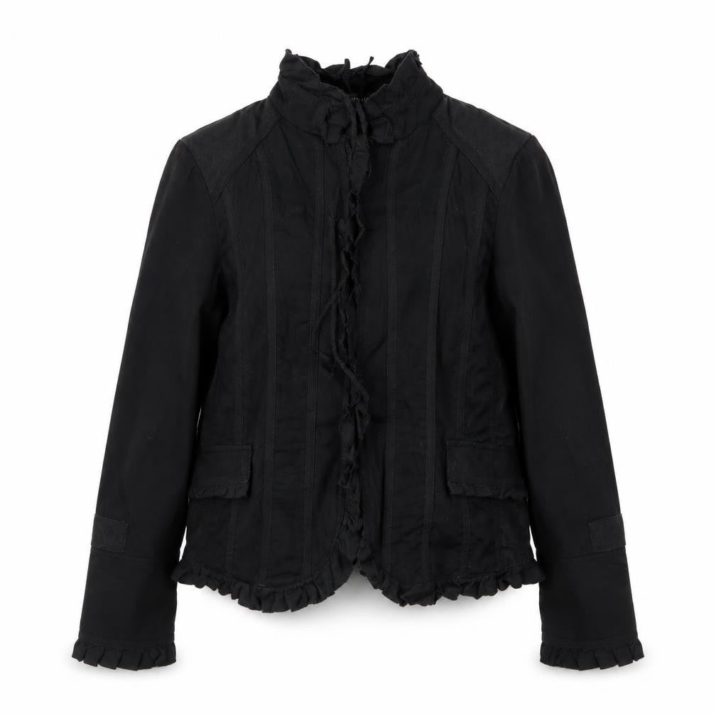 Principles Womens Black Cotton Blend Ruffle Trim Jacket Size 14