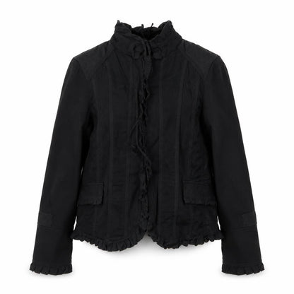 Principles Womens Black Cotton Blend Ruffle Trim Jacket Size 14