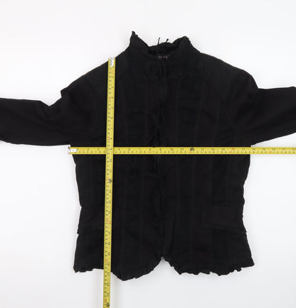 Principles Womens Black Cotton Blend Ruffle Trim Jacket Size 14