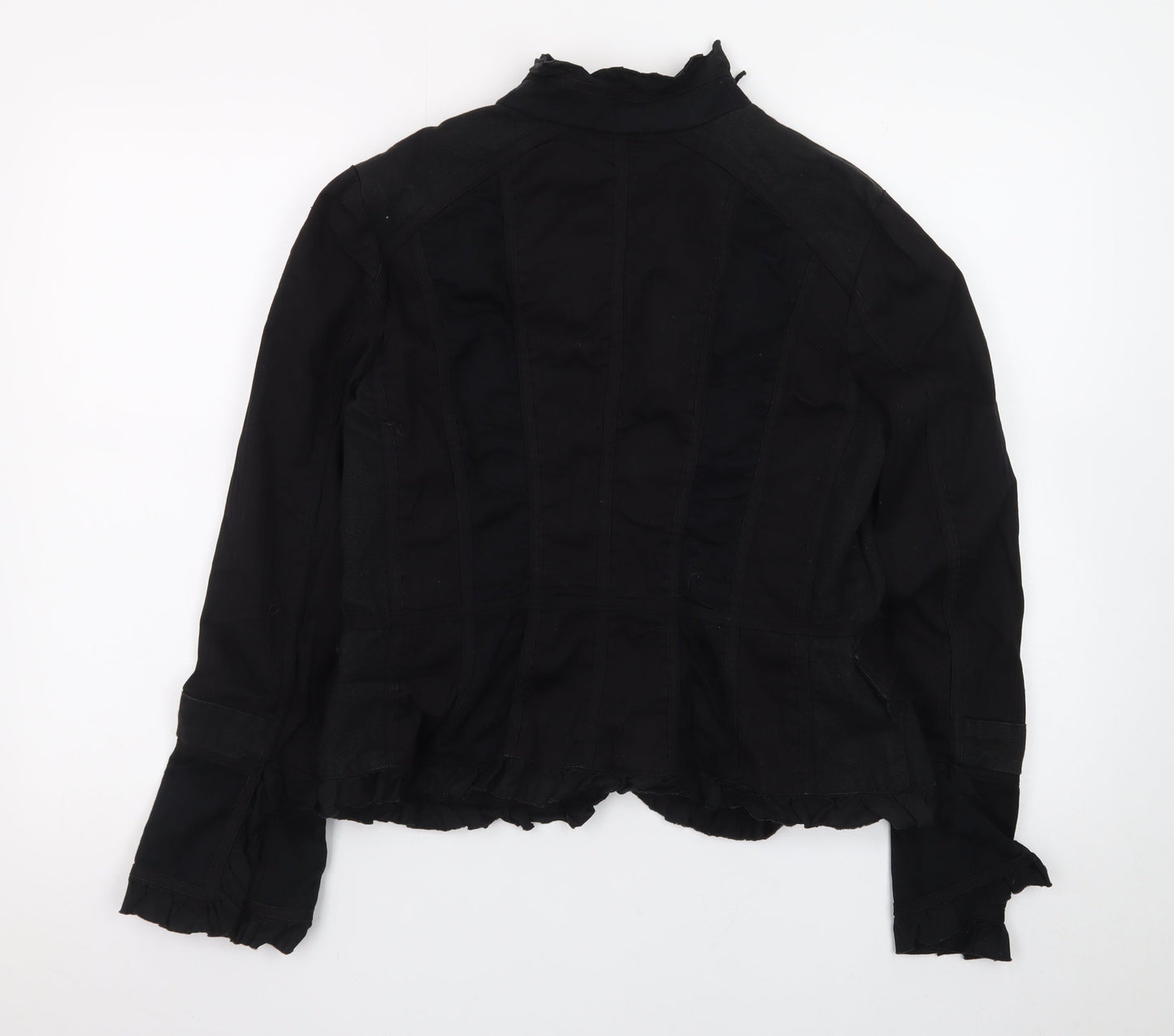 Principles Womens Black Cotton Blend Ruffle Trim Jacket Size 14