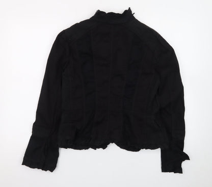 Principles Womens Black Cotton Blend Ruffle Trim Jacket Size 14