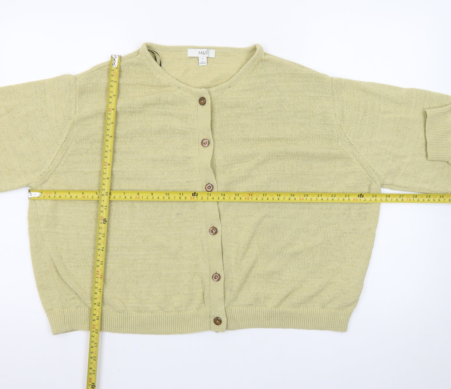 Marks and Spencer Women Beige XL Cotton Button Cardigan