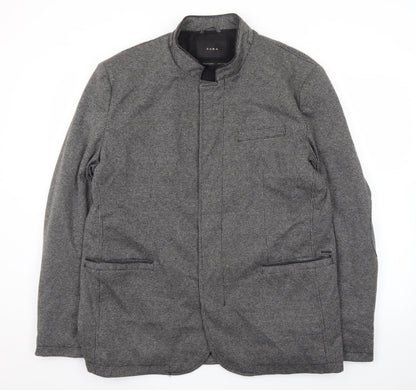 ZARA Women Grey Check Wool Blend Blazer Jacket XL