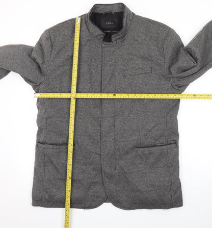 ZARA Women Grey Check Wool Blend Blazer Jacket XL