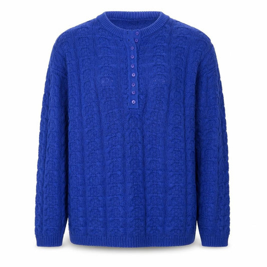 Principles Women's Blue Cotton Henley Jumper L Cable Knit Classic