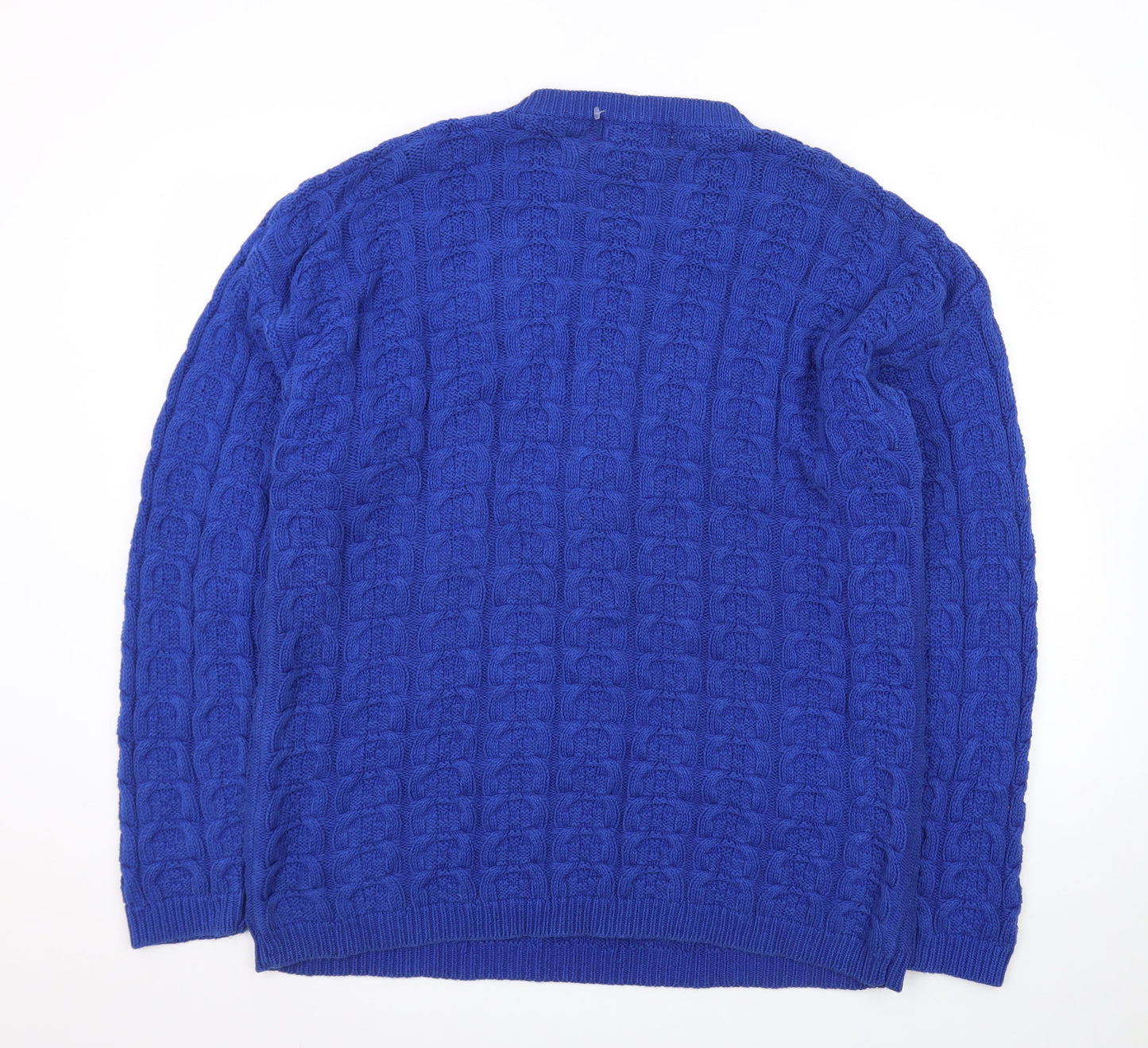 Principles Women's Blue Cotton Henley Jumper L Cable Knit Classic
