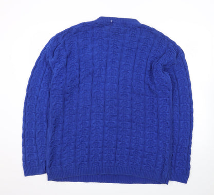 Principles Women's Blue Cotton Henley Jumper L Cable Knit Classic