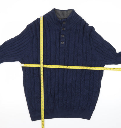 Jos. A. Bank Men's Blue Cotton Cable-Knit Henley Jumper M