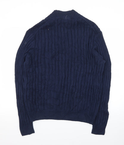 Jos. A. Bank Men's Blue Cotton Cable-Knit Henley Jumper M