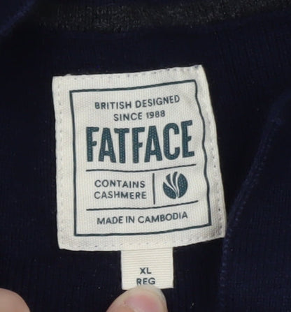 FatFace Men's Blue Collared Full Zip Cotton Cashmere Jumper XL