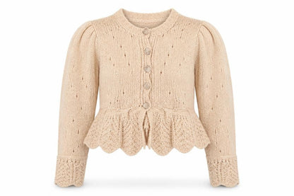 FARM Women Beige Wool Blend Puff Sleeve Knit Cardigan 2XS
