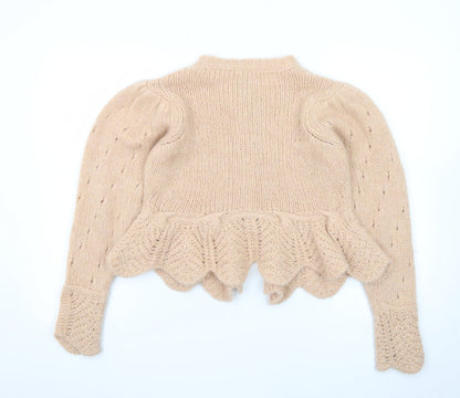 FARM Women Beige Wool Blend Puff Sleeve Knit Cardigan 2XS