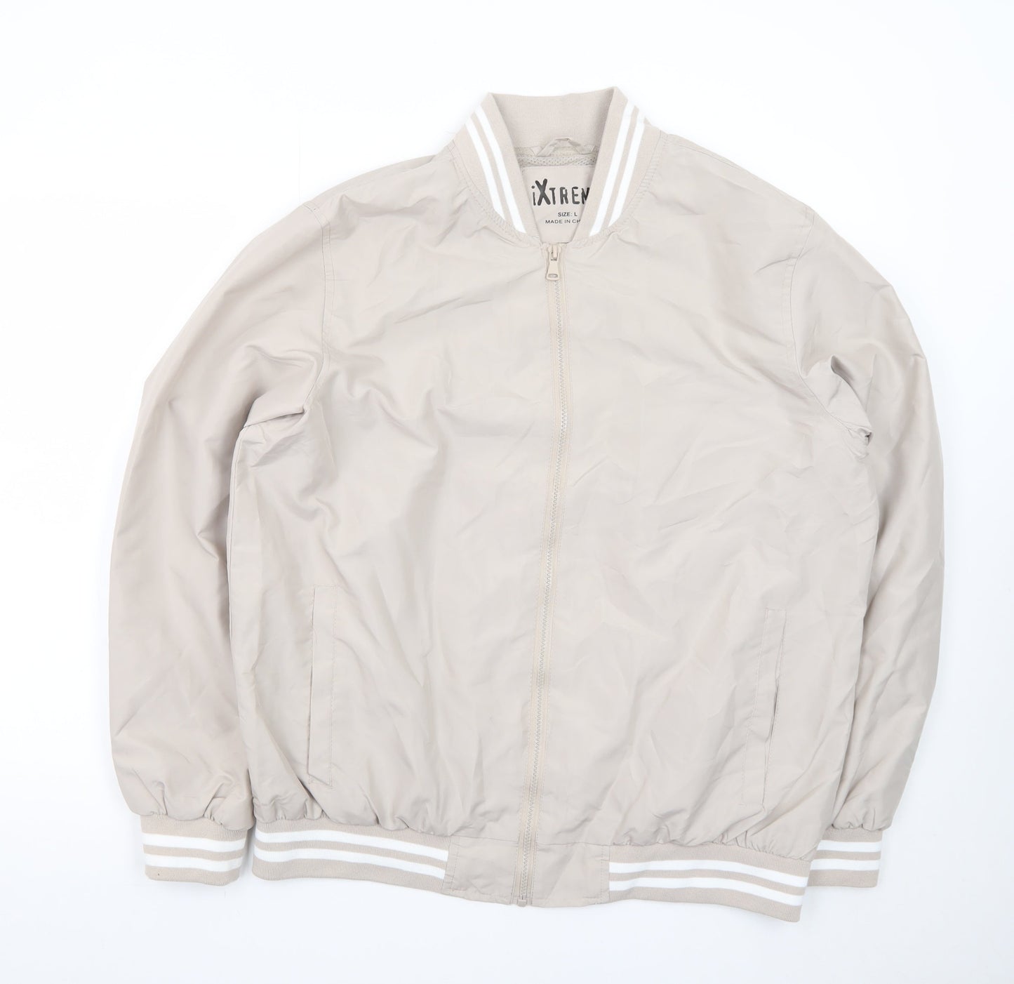 iXtreme Women Beige Bomber Jacket L Lightweight Casual Zip Up