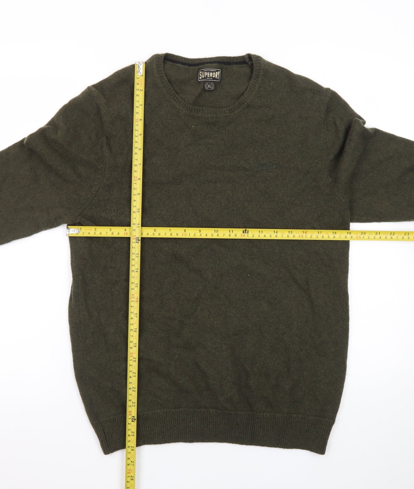 Superdry Men's Green XL Crew Neck Wool Pullover Jumper