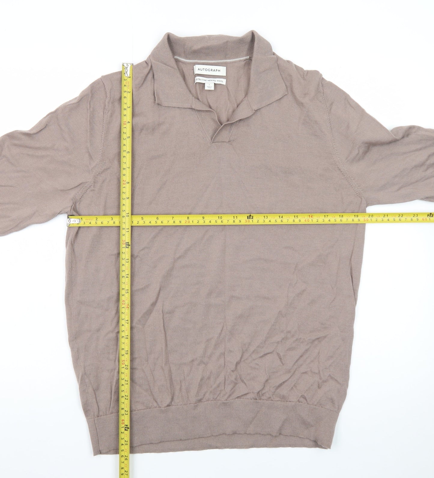 Marks and Spencer Men’s Beige Merino Wool Collared Pullover Jumper L