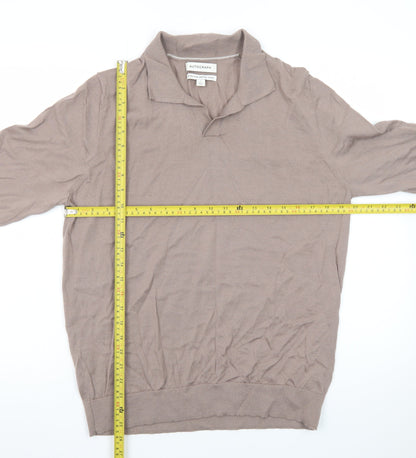 Marks and Spencer Men’s Beige Merino Wool Collared Pullover Jumper L
