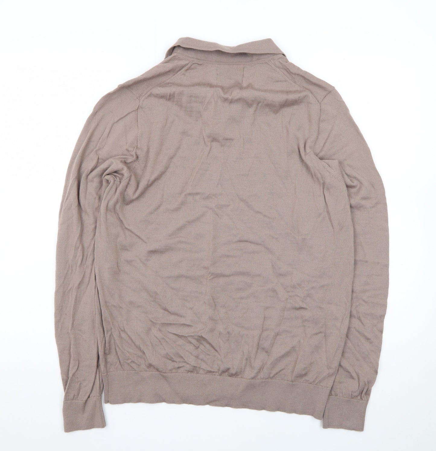 Marks and Spencer Men’s Beige Merino Wool Collared Pullover Jumper L