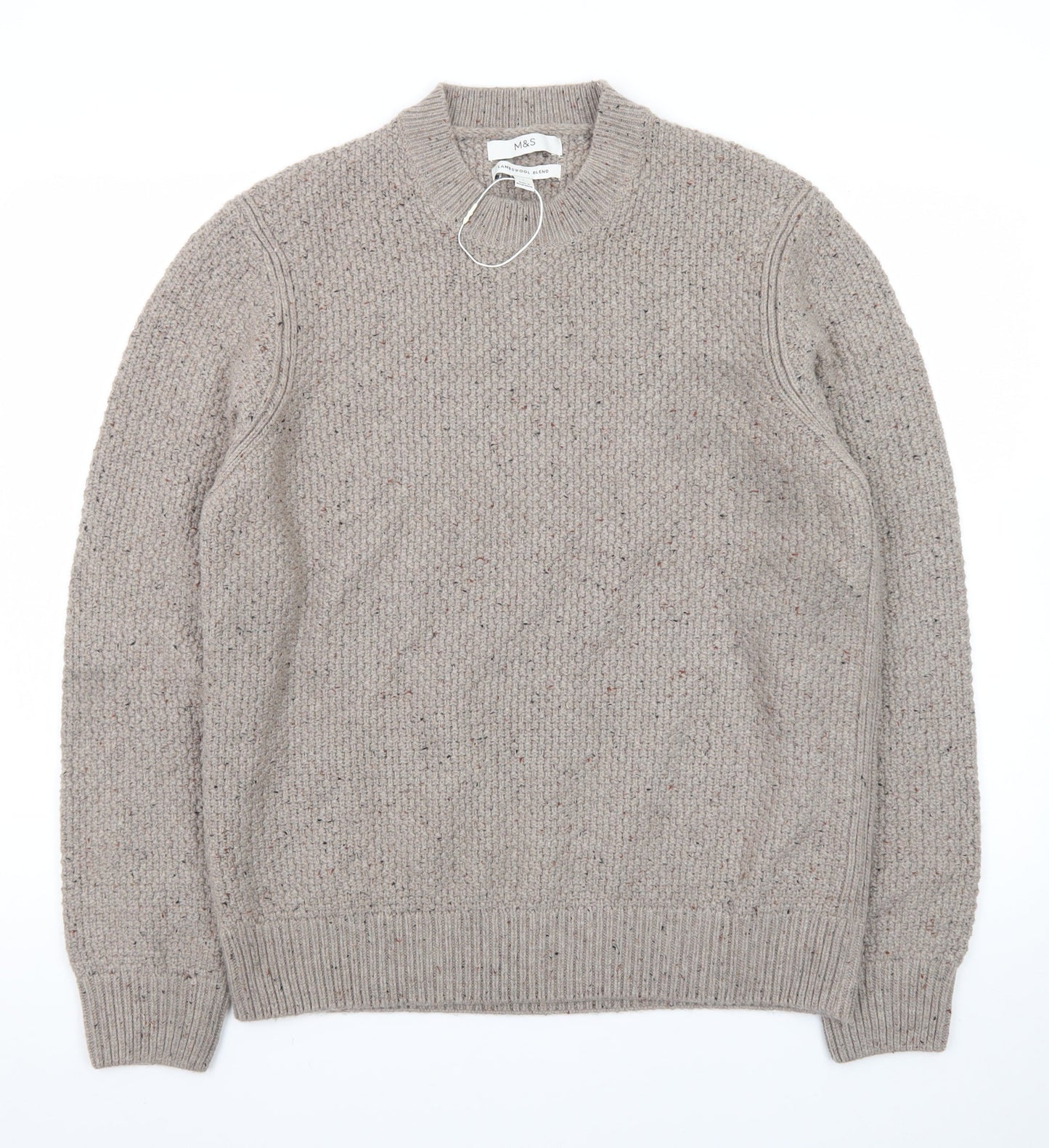 Marks and Spencer Men’s Beige Lambswool Blend Chunky Knit Jumper L