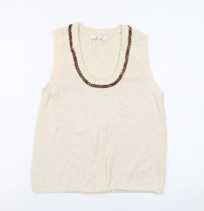 Marks and Spencer Women Beige XS Knit Beaded Vest Jumper