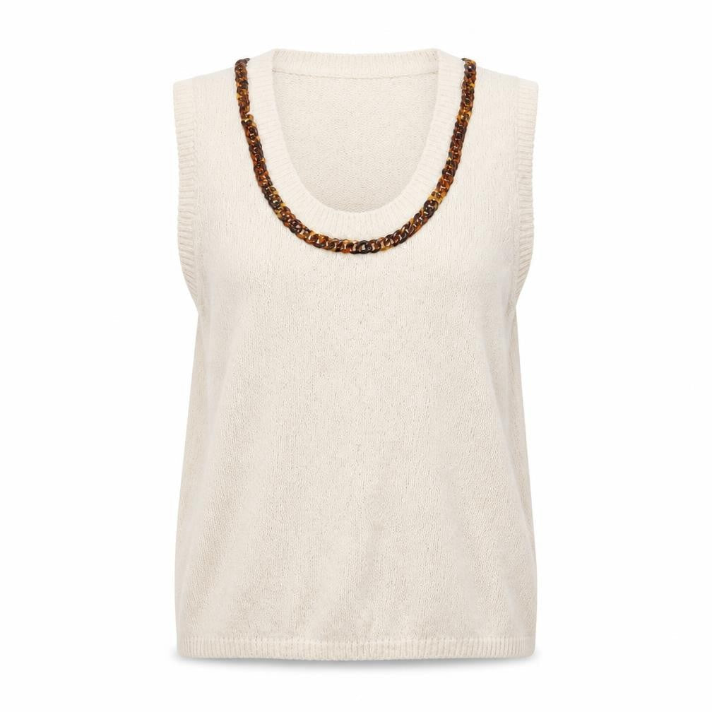 Marks & Spencer Women Beige XS Knit Beaded Vest Jumper