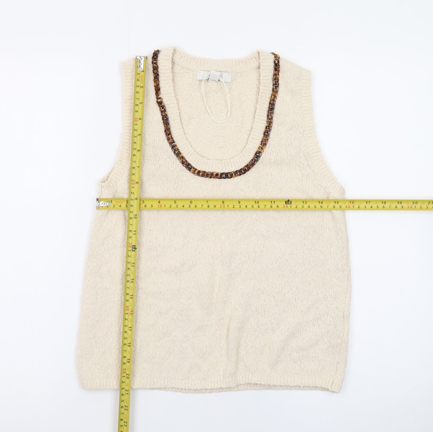 Marks and Spencer Women Beige XS Knit Beaded Vest Jumper