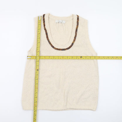 Marks and Spencer Women Beige XS Knit Beaded Vest Jumper