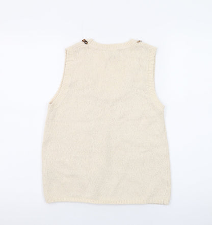 Marks and Spencer Women Beige XS Knit Beaded Vest Jumper