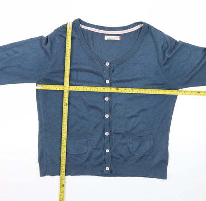 Brakeburn Women's Blue V-Neck Cotton Blend Long Sleeve Cardigan Size 16