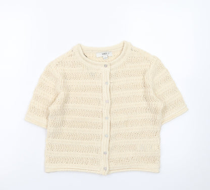 Marks and Spencer Women Ivory Crochet Short Sleeve Cardigan Size S