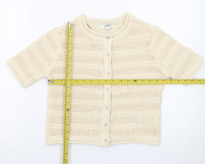 Marks and Spencer Women Ivory Crochet Short Sleeve Cardigan Size S