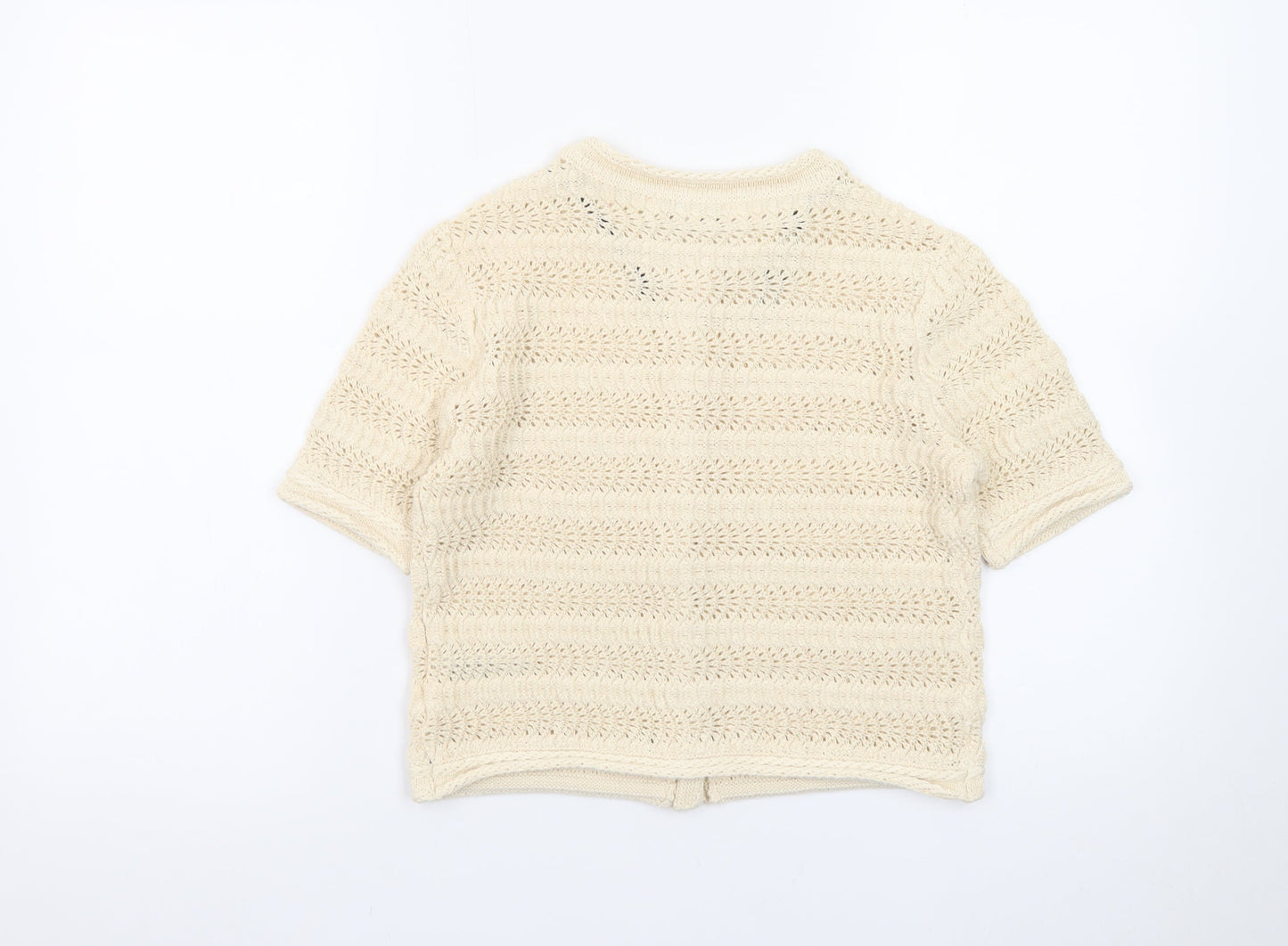 Marks and Spencer Women Ivory Crochet Short Sleeve Cardigan Size S