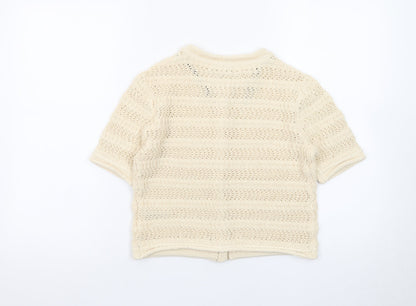 Marks and Spencer Women Ivory Crochet Short Sleeve Cardigan Size S